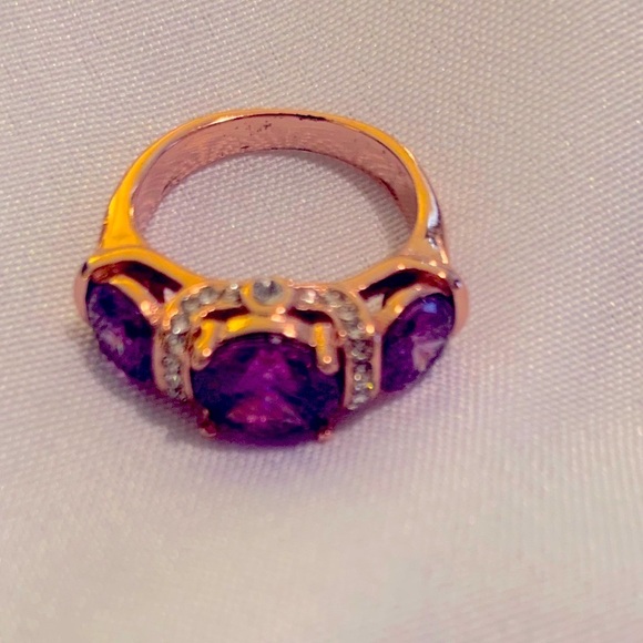 Elegant Gold w/Purple Gemstone Earrings and Ring Set - Picture 8 of 8